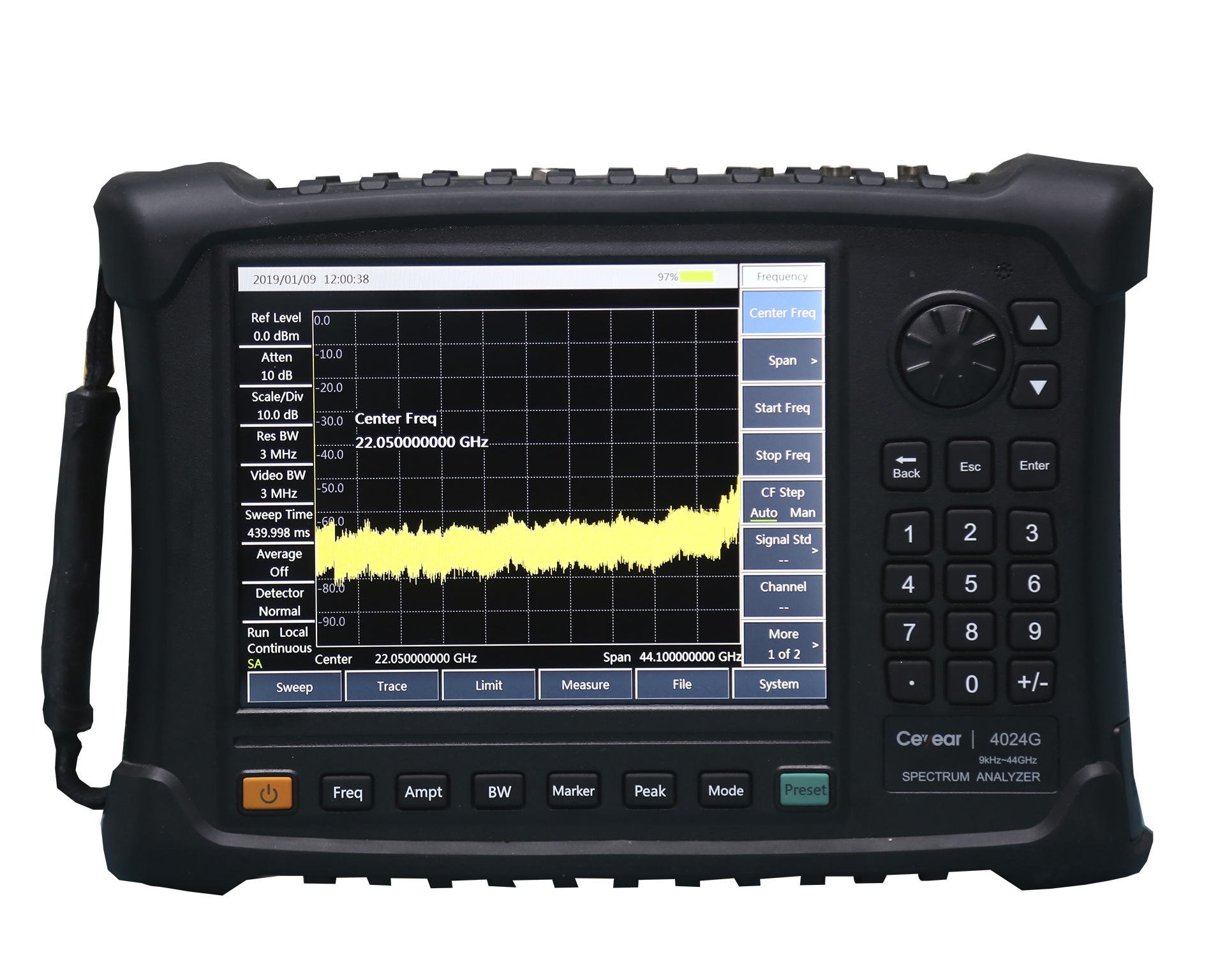 Портативный анализатор спектра
Ceyear 4024G
с диапазоном частот от 9 кГц до 44 ГГц

 В комплекте с опцией: 


	4024-30 — Жесткий кейс для переноски



